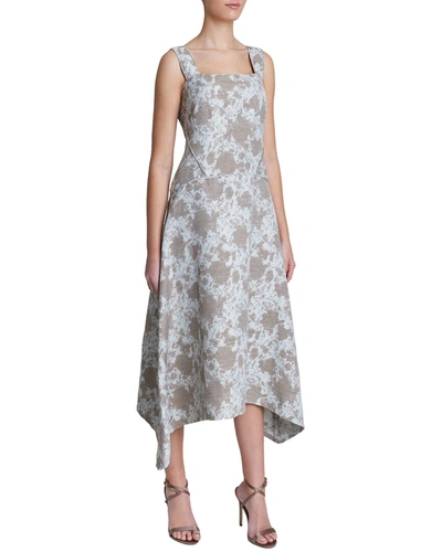 Shop Santorelli Chiara Linen-blend Dress In Grey