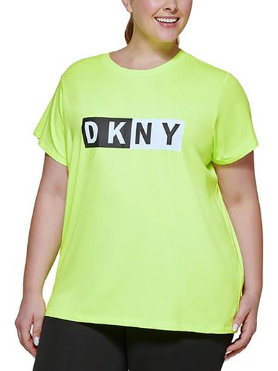 Shop Dkny Sport Plus Womens Logo Activewear Pullover Top In Yellow