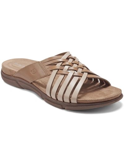Shop Easy Spirit Meadow Womens Leather Comfort Wedge Sandals In Gold