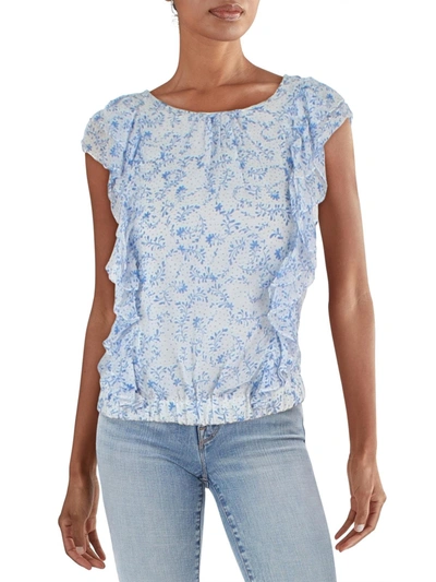 Shop Riley & Rae Juniors Womens Floral Flutter Sleeves Blouse In Blue