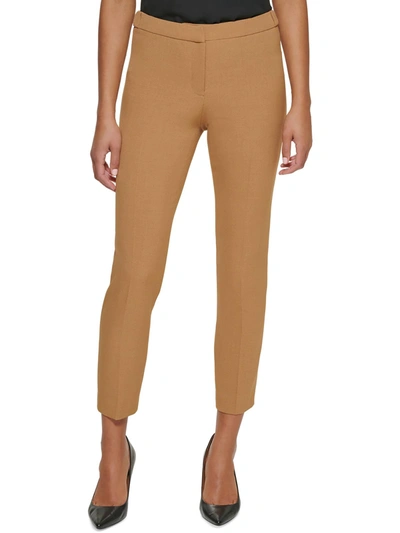 Shop Calvin Klein Petites Womens Tapered Leg Mid-rise Ankle Pants In Brown