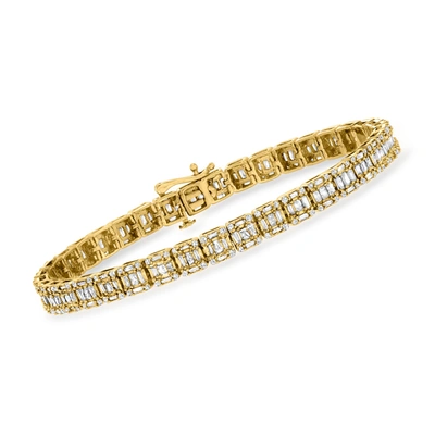 Ross-simons Baguette And Round Diamond Rectangular Cluster Bracelet In 14kt Yellow Gold In Gold