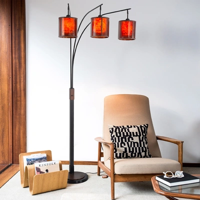 Shop Nova Of California Layers 85" Natural Mica 3 Light Arc Lamp In Charcoal Gray And Gunmetal With Dimmer Switch