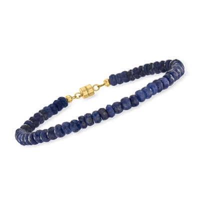 Shop Ross-simons Sapphire Bead Bracelet With 14kt Yellow Gold Magnetic Clasp In Blue
