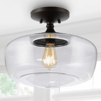 Jonathan Y Marfa 14 Glass Iron Farmhouse Modern Led Flush Mount