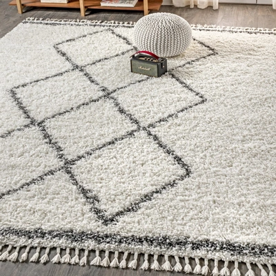 Jonathan Y Mercer Shag Plush Tassel Moroccan Tribal Geometric Trellis Area Rug