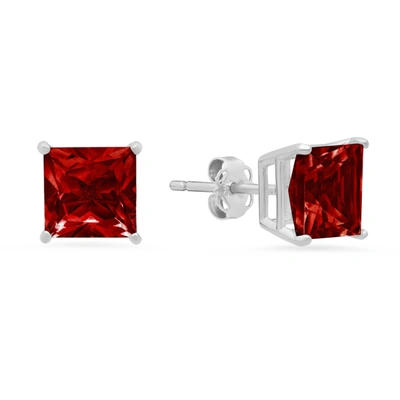 Shop Max + Stone 14k White Gold Solitaire Princess-cut Gemstone Stud Earrings (7mm) In Silver