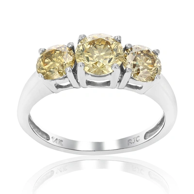 Vir Jewels 2 Cttw 3 Stone Round Champagne Diamond Engagement Ring 14k White Gold Bridal In Silver