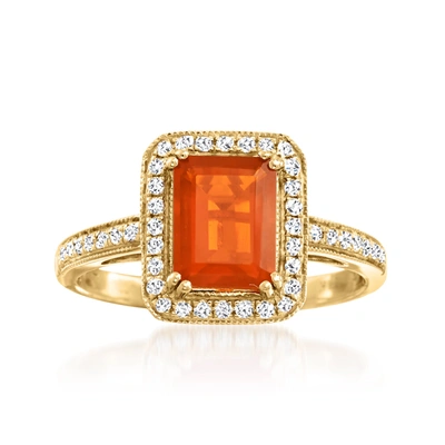 Shop Ross-simons Fire Opal And Diamond Ring In 14kt Yellow Gold In Orange