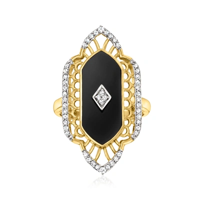 Ross-simons Black Onyx And White Topaz Ring In 18kt Gold Over Sterling In White