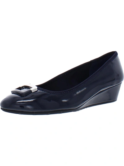 Shop Bandolino Tad 3 Womens Patent Round Toe Wedge Heels In Blue