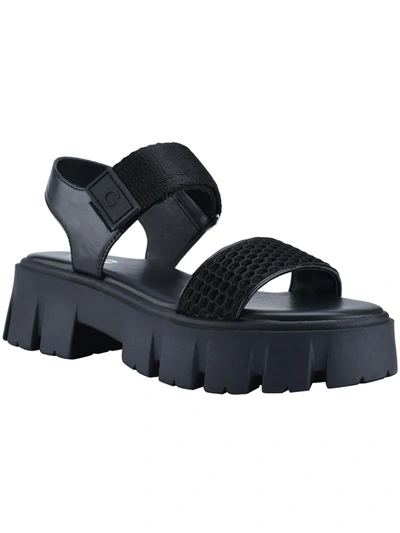 Shop Gbg Los Angeles Premia Womens Ankle Strap Lugged Sole Slide Sandals In Black