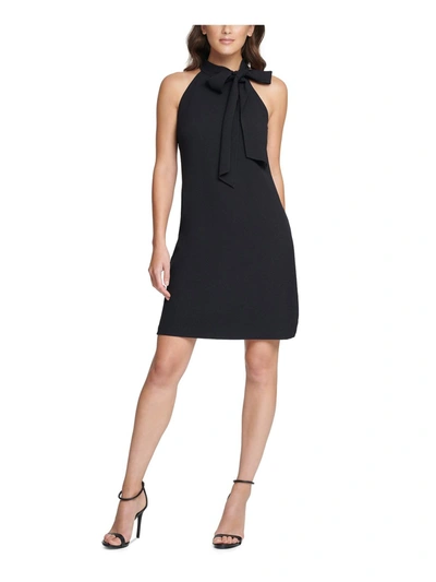 Shop Vince Camuto Petites Womens Tie Neck Sleev Shift Dress In Black