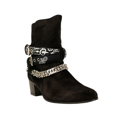 Amiri Chain-embellished Buckled Suede Ankle Boots In Black