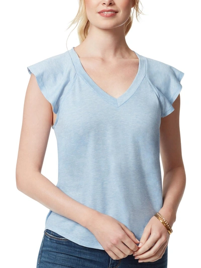 Shop Jessica Simpson Gracie Womens Flutter Sleeve V-neck T-shirt In Multi