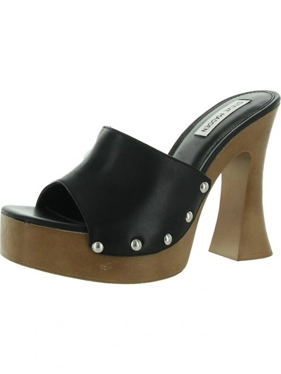 Shop Steve Madden Latish Womens Leather Slip On Platform Heels In Black