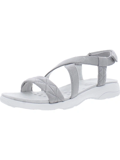 Shop Easy Spirit Treasur 2 Womens Ankle Strap Heeled Wedge Sandals In Silver