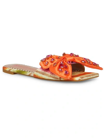 Shop Betsey Johnson Daisyy-r Womens Rhinestone Bow Slide Sandals In Orange