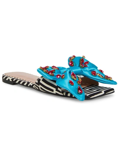 Shop Betsey Johnson Daisyy-r Womens Rhinestone Bow Slide Sandals In Blue