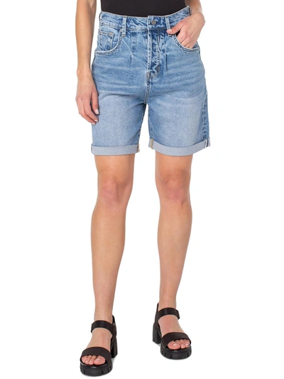 Shop Earnest Sewn Connie Womens Cuffed Pleated Denim Shorts In Blue