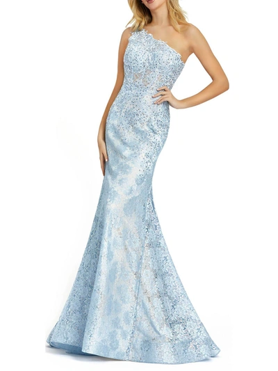 Shop Mac Duggal Womens Lace Maxi Evening Dress In Blue
