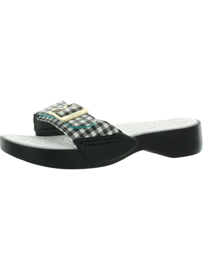 Shop Dr. Scholl's Shoes Rock On Max Womens Gingham Slip On Wedge Sandals In Black