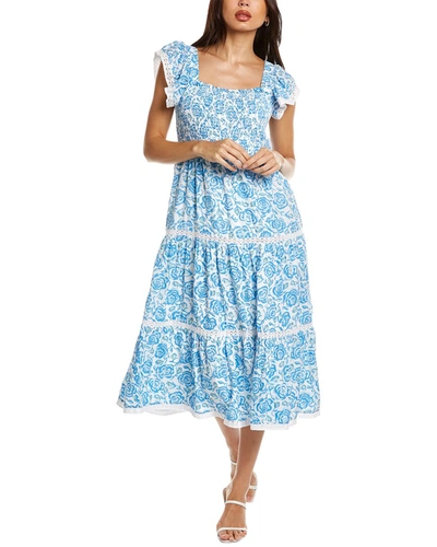 Shop Sail To Sable Flutter Smocked Midi Dress In Blue