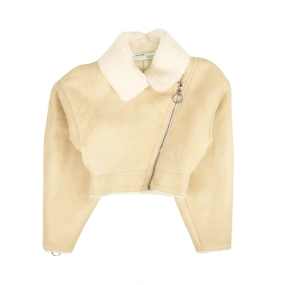 Shop Off-white Beige Cropped Shearling Jacket