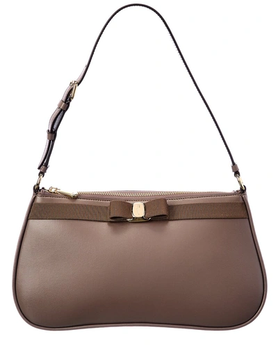 Shop Ferragamo Vara Bow Small Leather Shoulder Bag In Brown