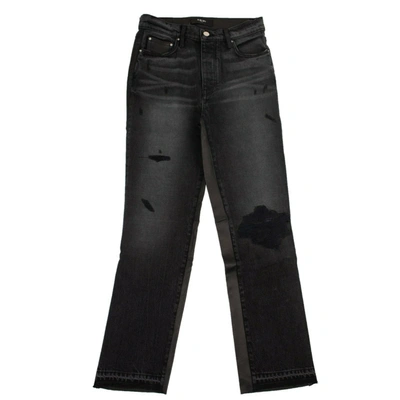 Amiri Women's Black Leather Hybrid Cropped Jeans In Black
