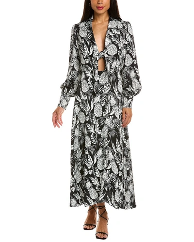 Shop Elie Tahari Tie Front Linen-blend Midi Dress In Grey