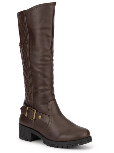 Shop Olivia Miller Angel Womens Faux Leather Lugged Sole Knee-high Boots In Brown