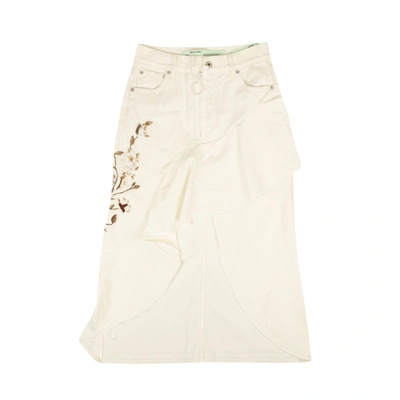 Shop Off-white White Flared Beaded Denim Skirt In Beige