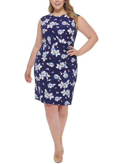 Shop Jessica Howard Plus Womens Knit Floral Sheath Dress In Blue