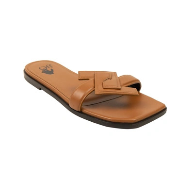 Shop Off-white Brown Leather Arrow Flat Sandals