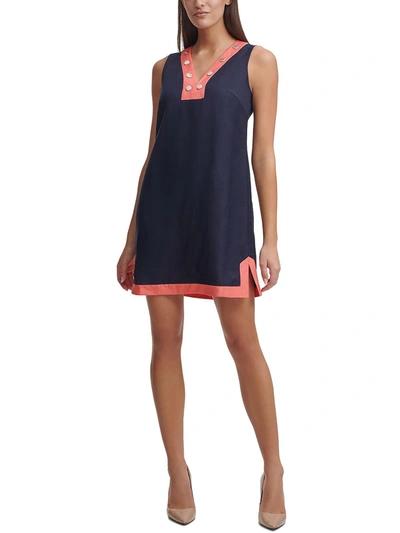 Shop Tommy Hilfiger Petites Womens Colorblock Mini Shift Dress In Multi
