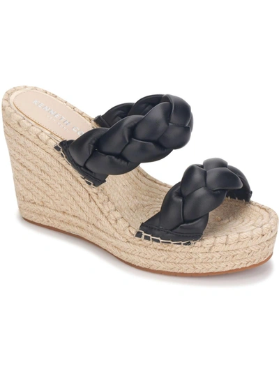 Shop Kenneth Cole New York Olivia Braid Womens Braided Round Open Toe Wedge Sandals In Black
