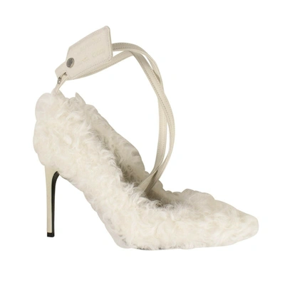 Shop Off-white White Furry Zip Tie Heels