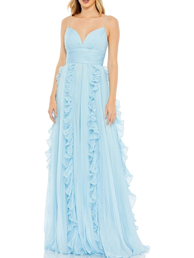 Shop Mac Duggal Womens Chiffon Long Evening Dress In Blue