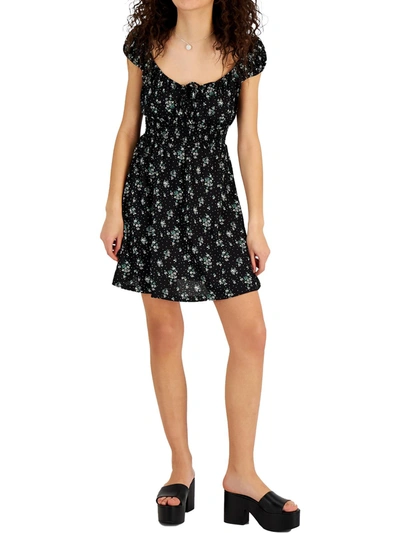 Shop Vanilla Star Juniors Womens Floral Short Mini Dress In Black