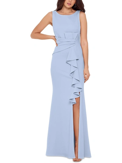Shop Betsy & Adam Womens Ruched Side Slit Formal Dress In Blue