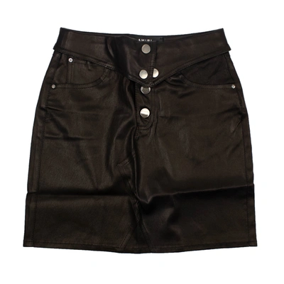 Shop Amiri Women's Black Fold-over Leather Skirt