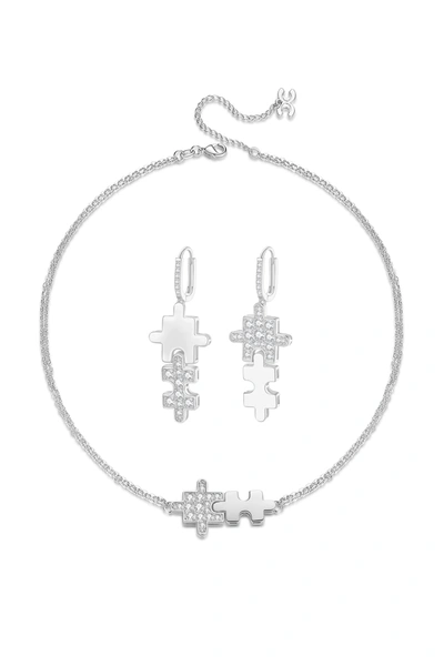 Shop Classicharms Jigsaw Puzzle Necklace And Earrings Set In Silver
