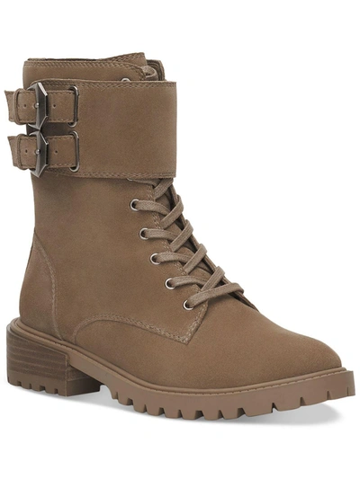 Shop Vince Camuto Fawdry Womens Suede Buckle Combat & Lace-up Boots In Beige