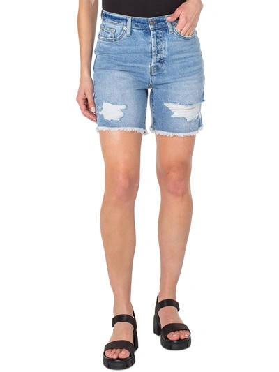 Shop Earnest Sewn Emma Womens Frayed Hem Midi Cutoff Shorts In Multi