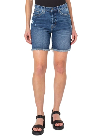 Shop Earnest Sewn Emma Womens Frayed Hem Midi Cutoff Shorts In Blue