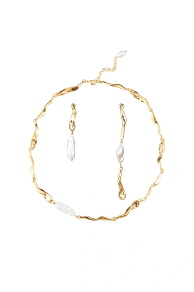 Shop Classicharms Molten Baroque Pearl Necklace And Earrings Set In Gold