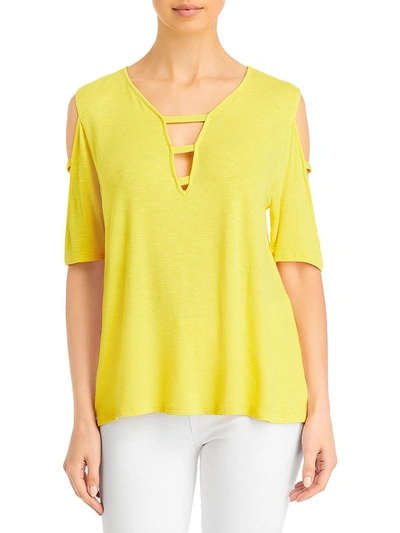 Shop K & C Womens Slub Elbow Sleeve Pullover Top In Yellow