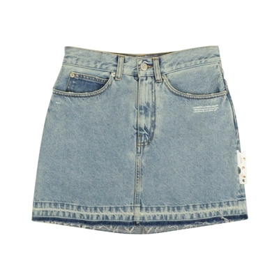 Shop Off-white Blue Riserva Frayed Mini Skirt