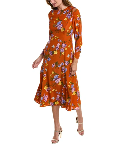 Shop Elie Tahari Cold-shoulder Silk-blend Midi Dress In Multi